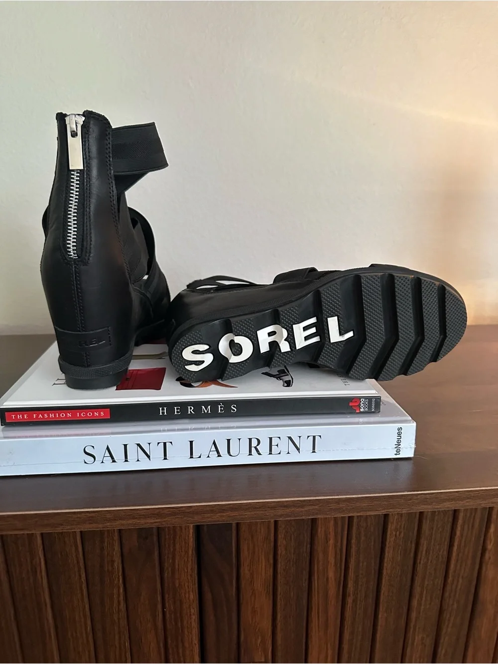 Sorel Joanie II Black Strappy Wedge Sandals